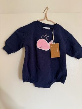 Angel dear navy sweatshirt bubble with pink whale